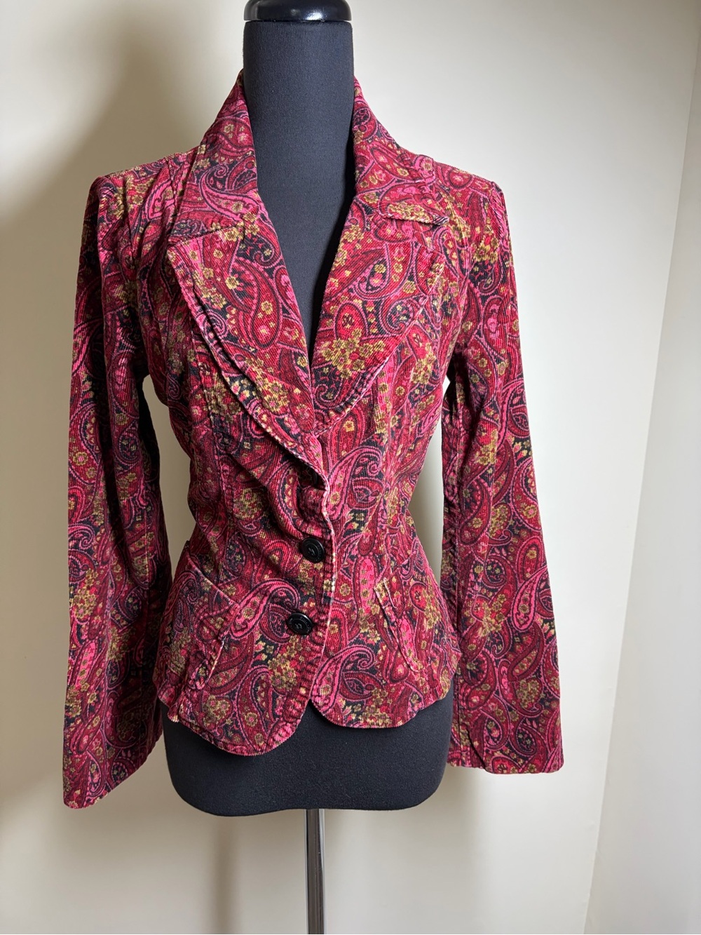 Bisou jeans  Red Paisley Ruffle Blazer Jacket